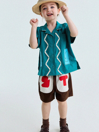 Retro Color-Blocking Short-Sleeved Cotton Shirt レトロ 半袖シャツ【mh0013207】
