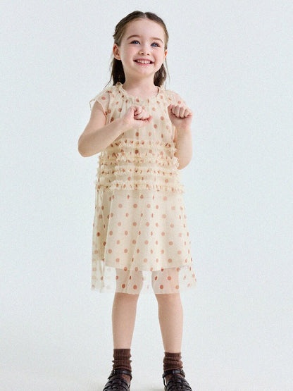 Polka Dot Ruffle Mesh Dress チュール フレンチスリーブワンピース【mh0013199】