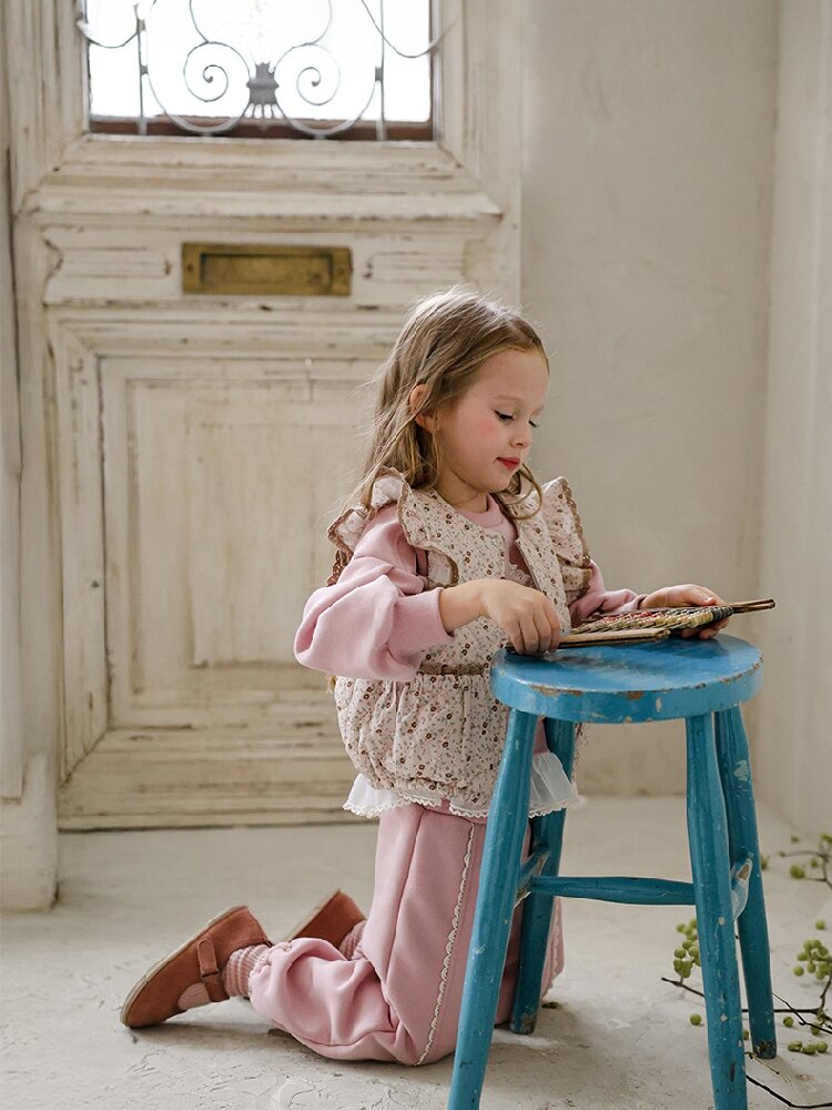 【mh0014801】2026 Otoño Nuevo Strawberry Shan Coreano Niños Niñas Elegante Encaje Holgado Versátil Casual Deportes Pantalones de Chándal
