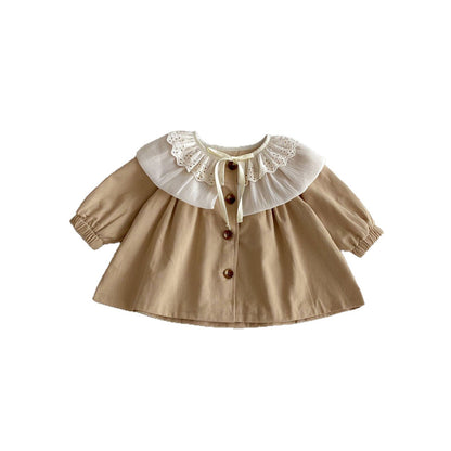 Gabardina de manga larga con cuello de pétalos y estampado floral [mh0012090]