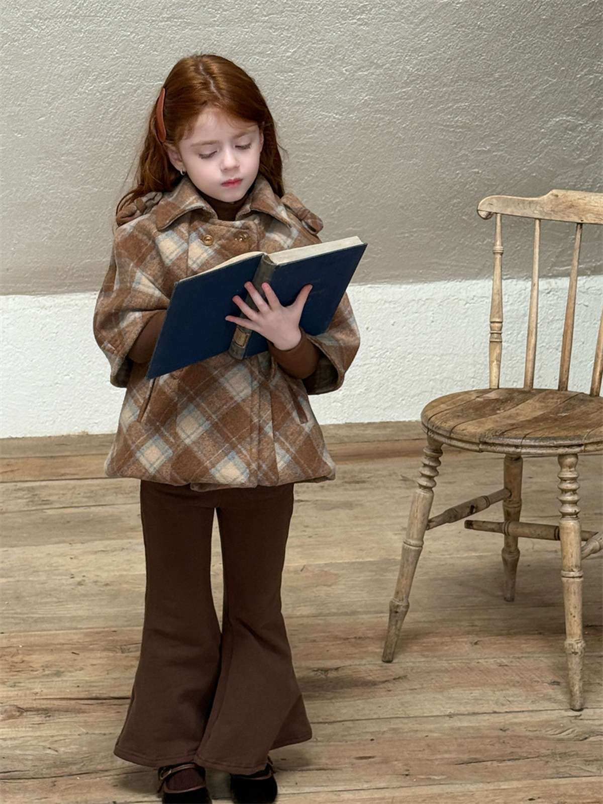 チェック柄ケープ マント風コート ウール調アウター 厚手防寒【mh0011445】