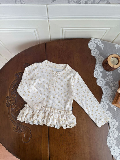 Floral Print Knitted T-Shirt 花柄 ニット Tシャツ ドールカラー【mh0012159】