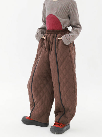 Pawpaw Liu | Diamond Plaid Brown Cotton Pants ダイヤ柄 コットン ブラウン テーパードパンツ【mh0020082】