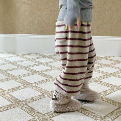 ロングボアパンツ もこもこ ボーダー スウェットパンツ【mh0011465】