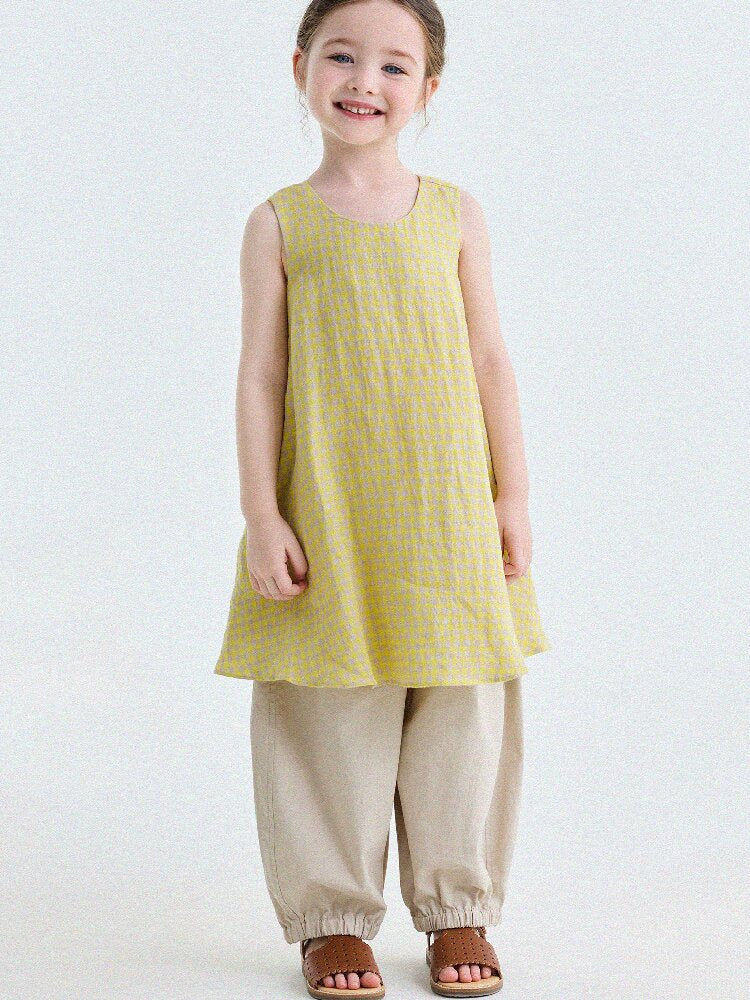 Gingham Plaid Linen Sundress チェック ノースリーブワンピース【mh0013186】