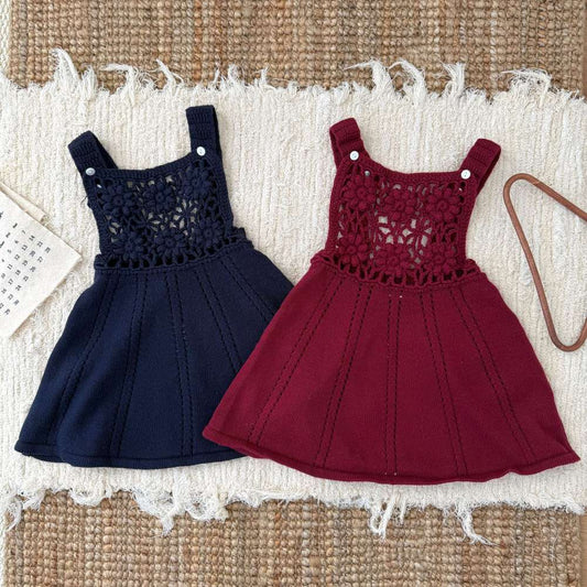 ノースリーブジャンパースカート クロシェ編み サス付き ニットワンピース【mh0011517】