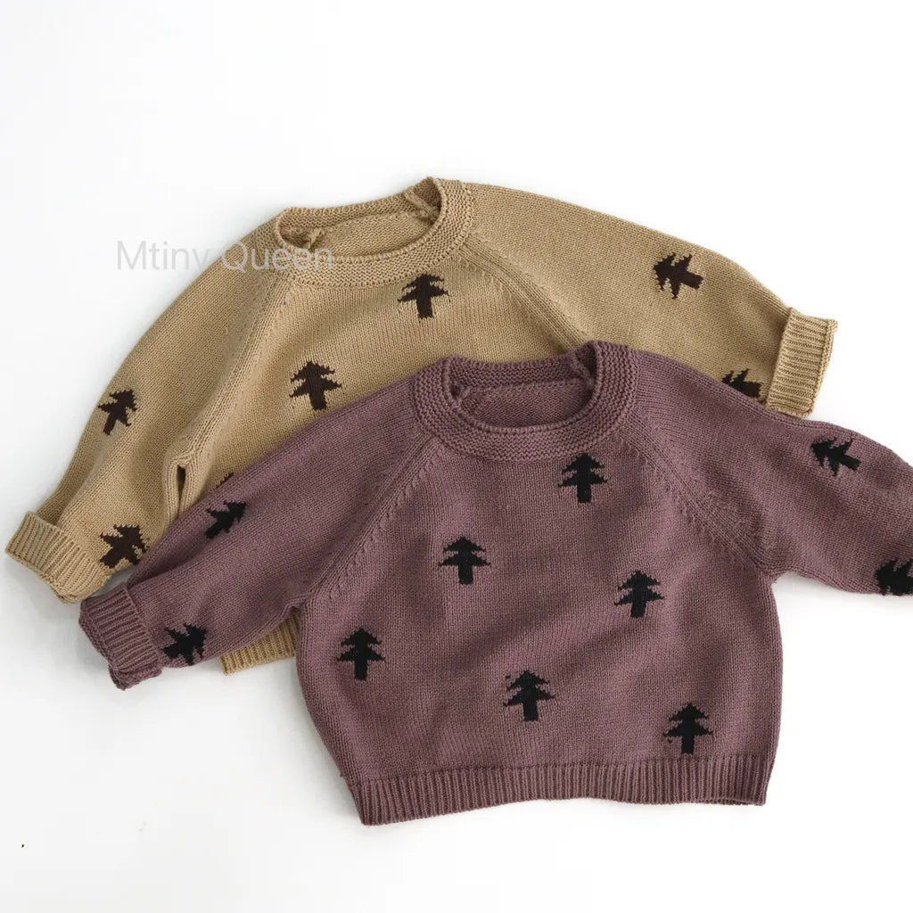 -ツリーモチーフプリントクルーネックニットセーター【mh0011273】 - mamahalo shop - ニット・セーター -  べビー服 - 子供服 - 男の子 - 女の子