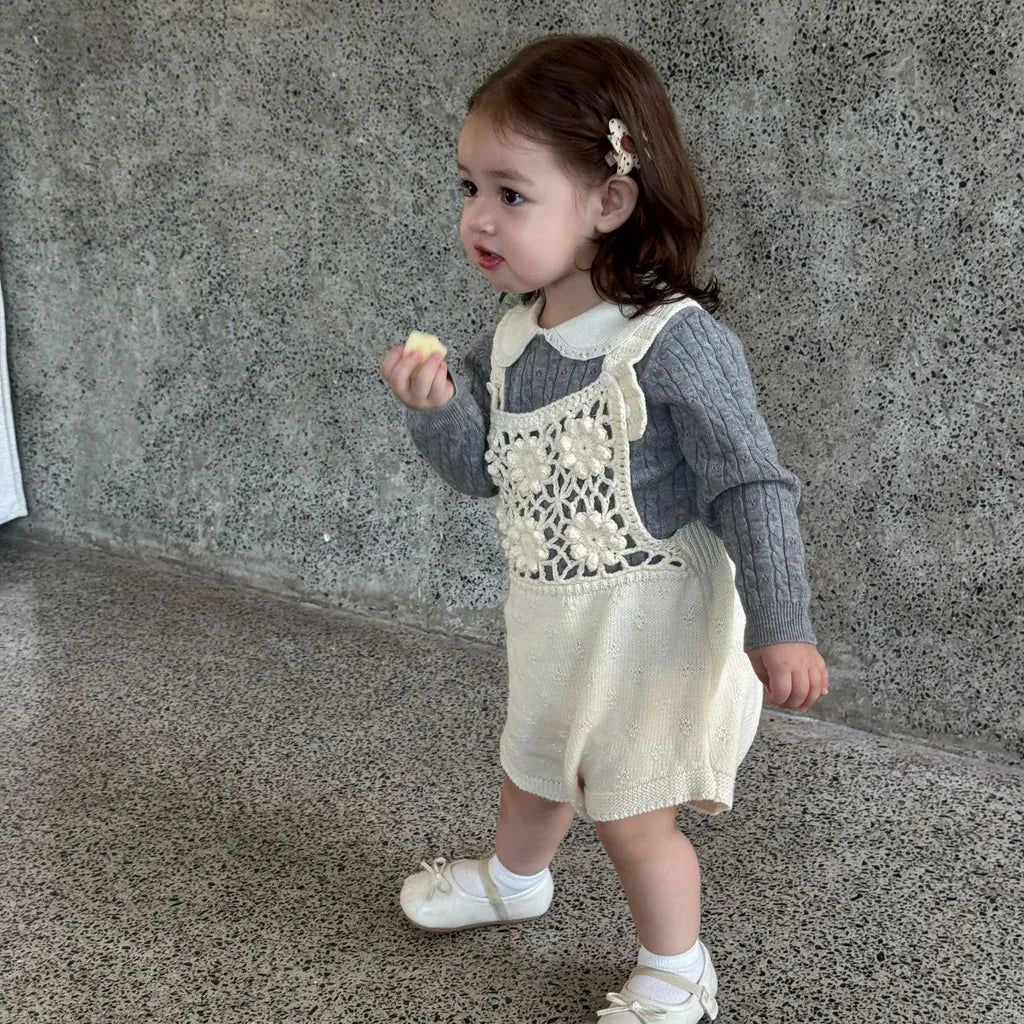 -透かし編みレースフラワーニットロンパース/ボンネット【mh0011143】 - mamahalo shop - ノースリーブロンパース -  べビー服 - 子供服 - 男の子 - 女の子