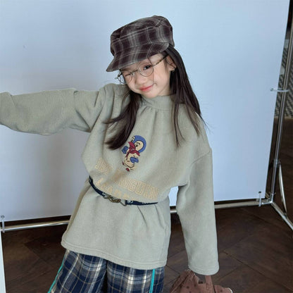 -長袖Tシャツ フリース素材 ハイネック ペンギン刺繍 プルオーバー【mh0011407】 - mamahalo shop - 長袖Tシャツ -  べビー服 - 子供服 - 男の子 - 女の子