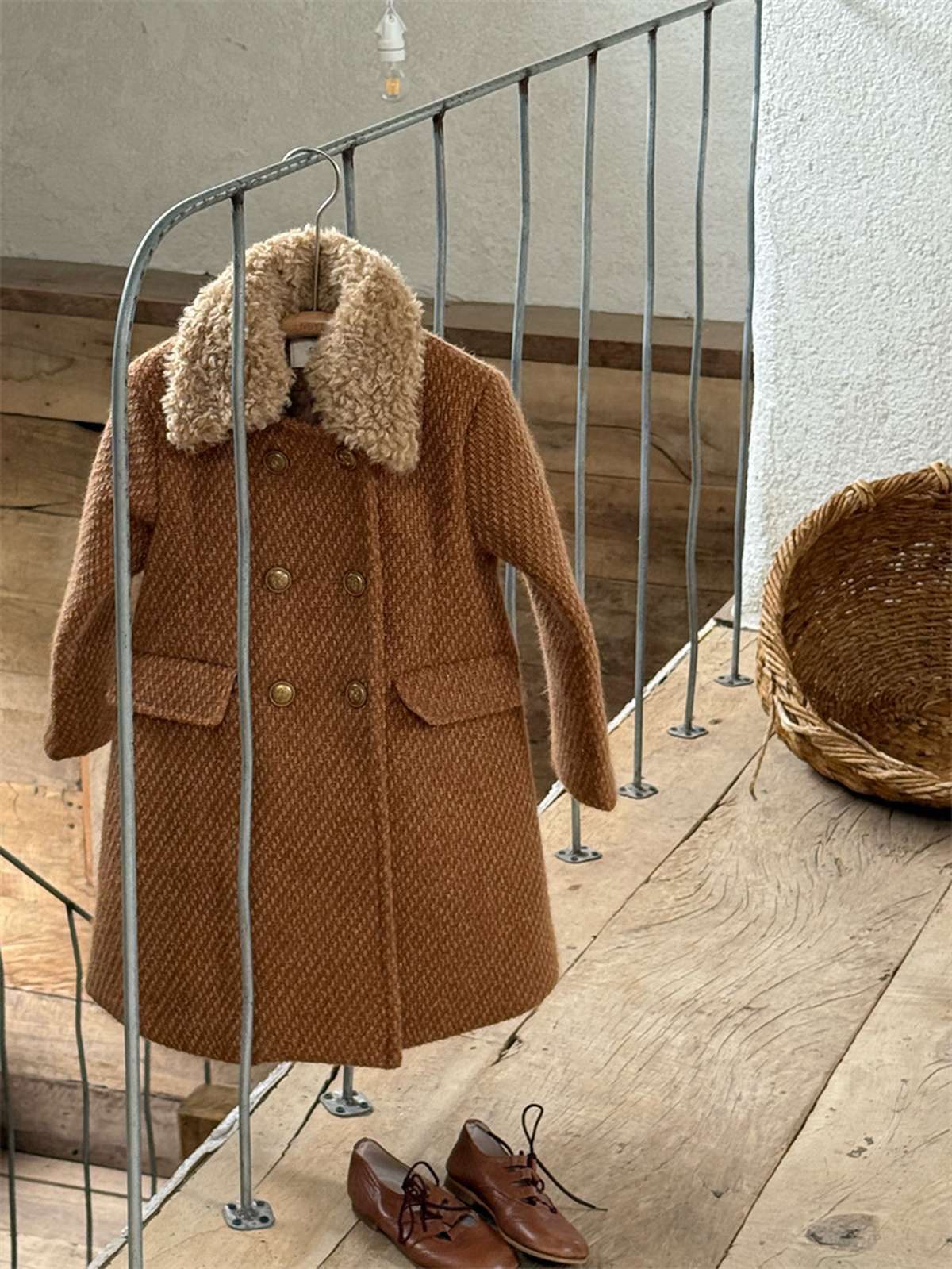 -ミドル丈コート ファーカラー プレッピーツイード風アウター【mh0011441】 - mamahalo shop - ショートコート・ジャケット・ジャンパー -  べビー服 - 子供服 - 男の子 - 女の子