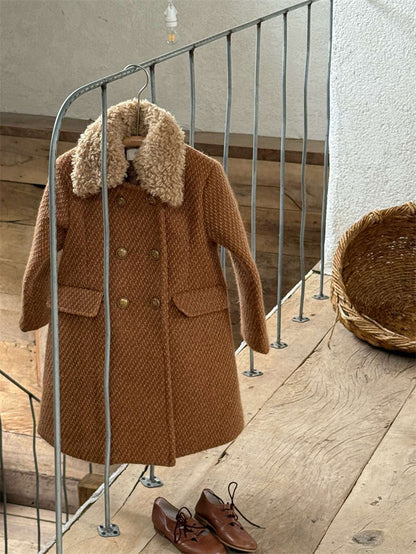 -ミドル丈コート ファーカラー プレッピーツイード風アウター【mh0011441】 - mamahalo shop - ショートコート・ジャケット・ジャンパー -  べビー服 - 子供服 - 男の子 - 女の子