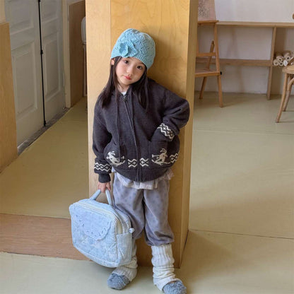 ニットフーディ ジップアップ ノルディック柄 カーディガン【mh0011430】