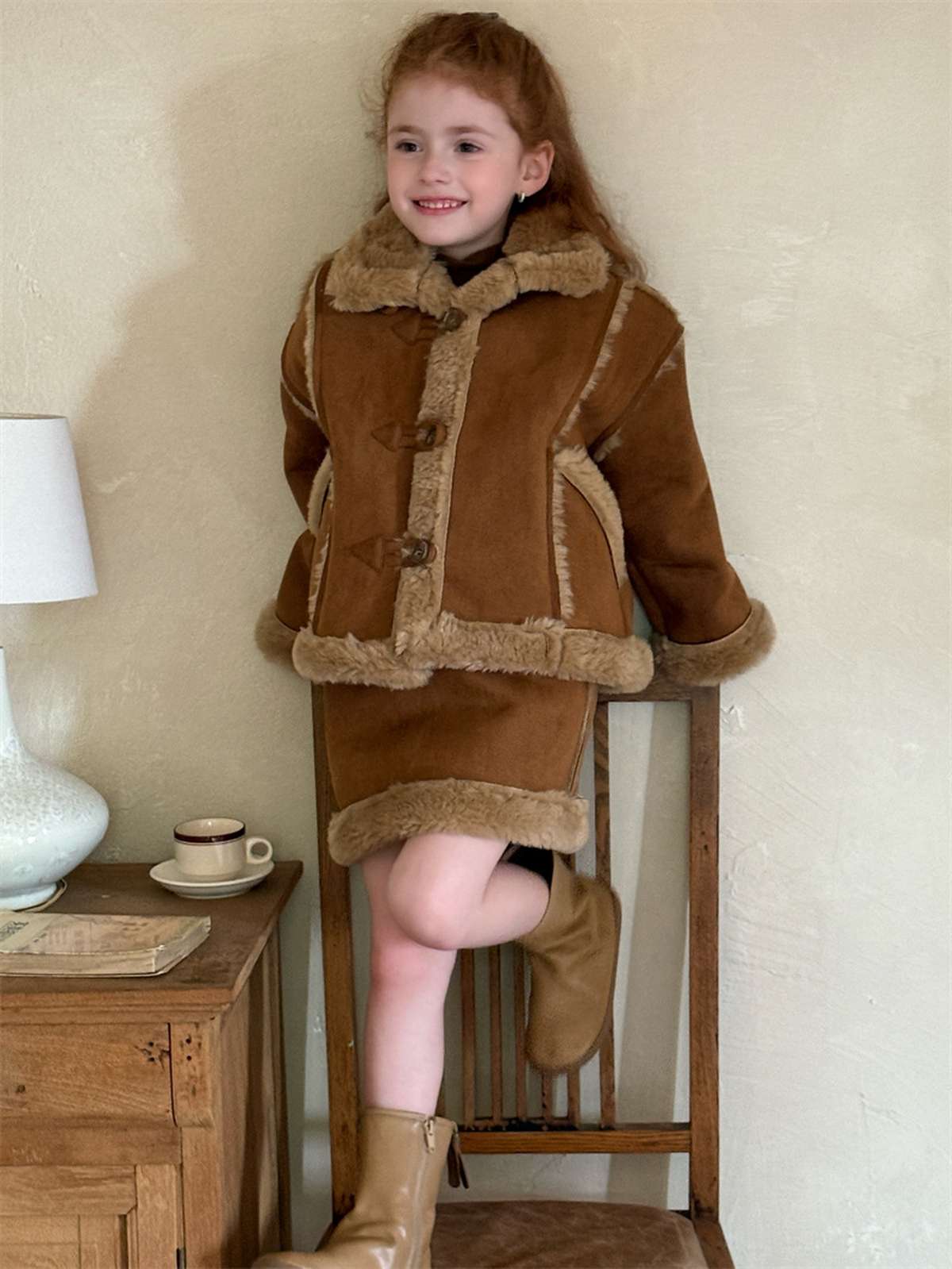 ムートン風ジャケット/ボアミニスカート トグルボタン【mh0011449】