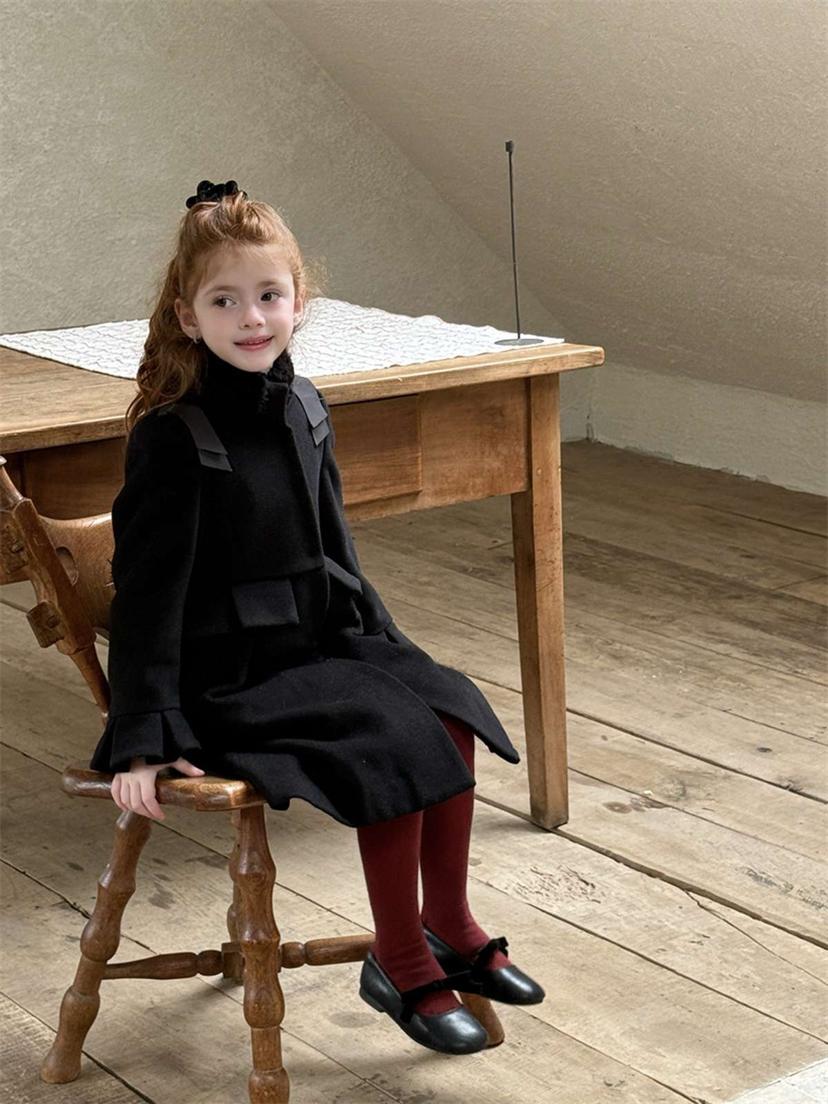 -ミドル丈コート ショルダーリボン フレアベルスリーブ プレッピーアウター【mh0011443】 - mamahalo shop - ロングコート -  べビー服 - 子供服 - 男の子 - 女の子