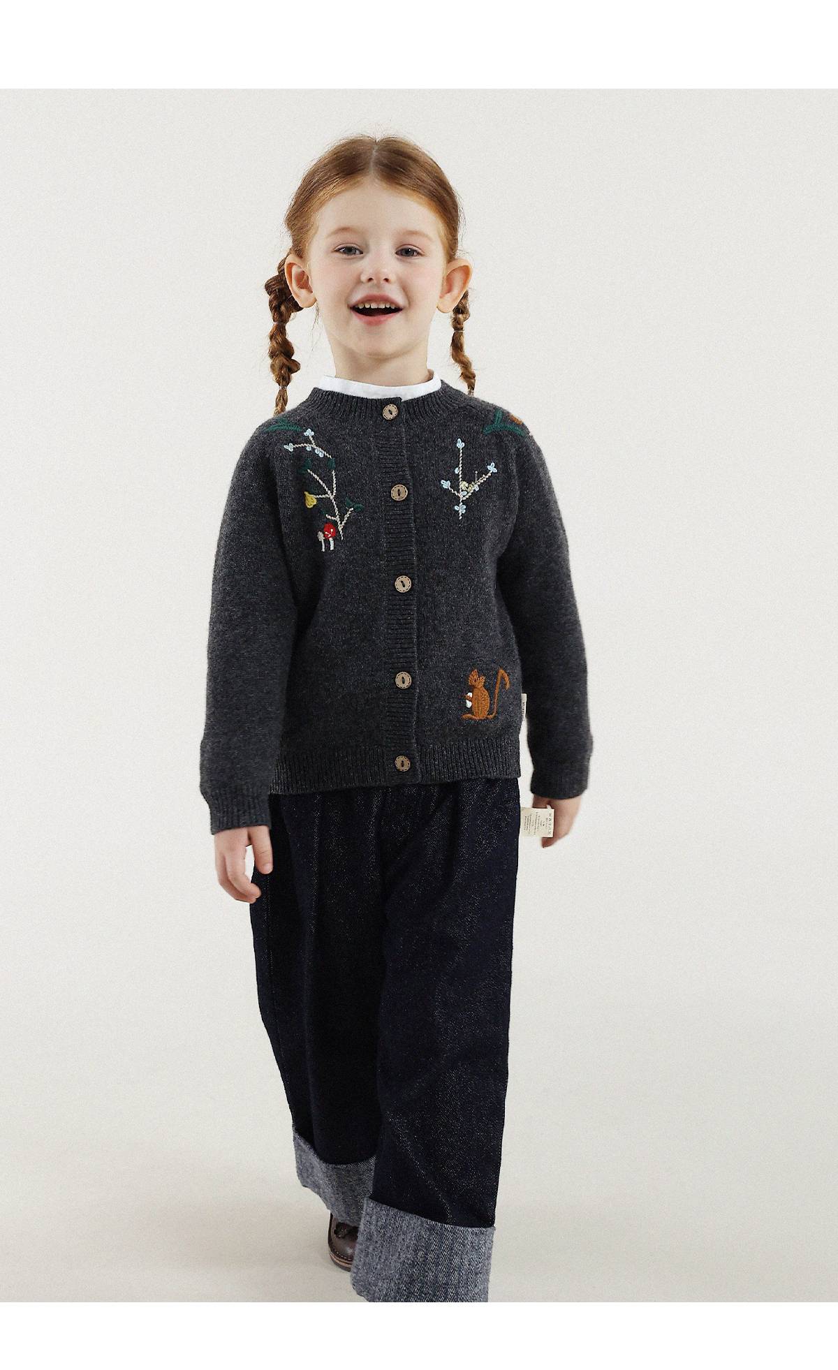 -長袖カーディガン ウール混紡 刺繍デザイン クルーネック【mh0011343】 - mamahalo shop - カーディガン・パーカー -  べビー服 - 子供服 - 男の子 - 女の子