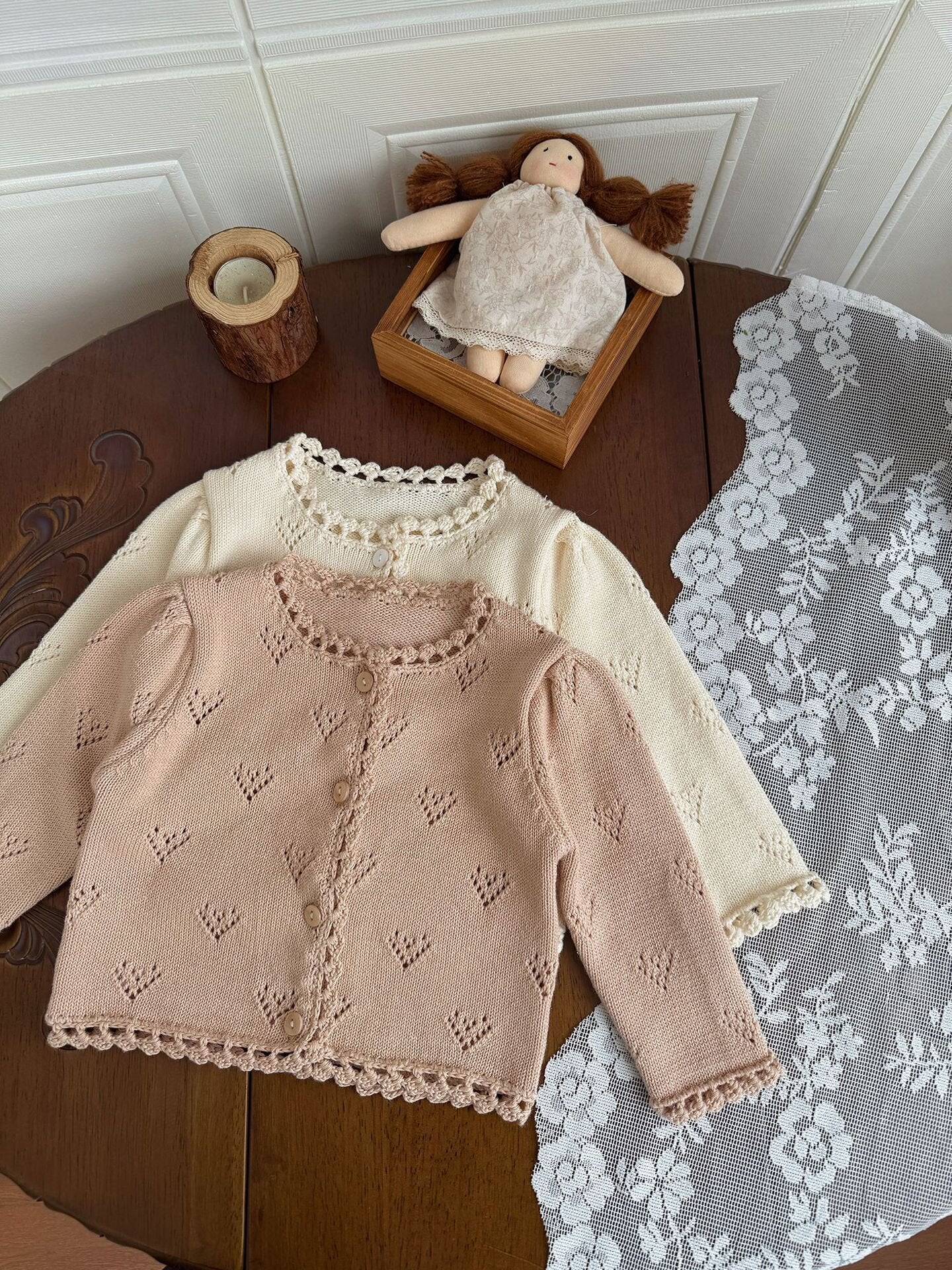 Hand-Knit Style Lace Cardigan クロシェ風 レース カーディガン【mh0012157】