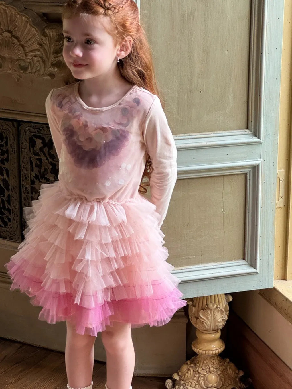 -スパンコールチュール長袖ドレスワンピース【mh0011216】 - mamahalo shop - 長袖ワンピース -  べビー服 - 子供服 - 男の子 - 女の子