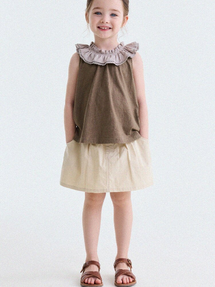 Ruffle Collar Cotton Vest フリルカラー ノースリーブブラウス【mh0013202】