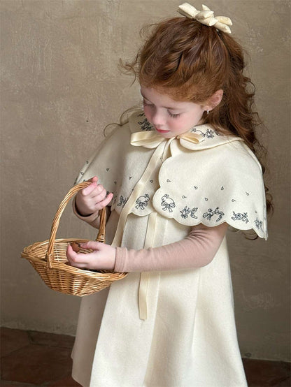 Ribbon embroidered cape + box pleated dress set (2-piece set) [mh0011452]