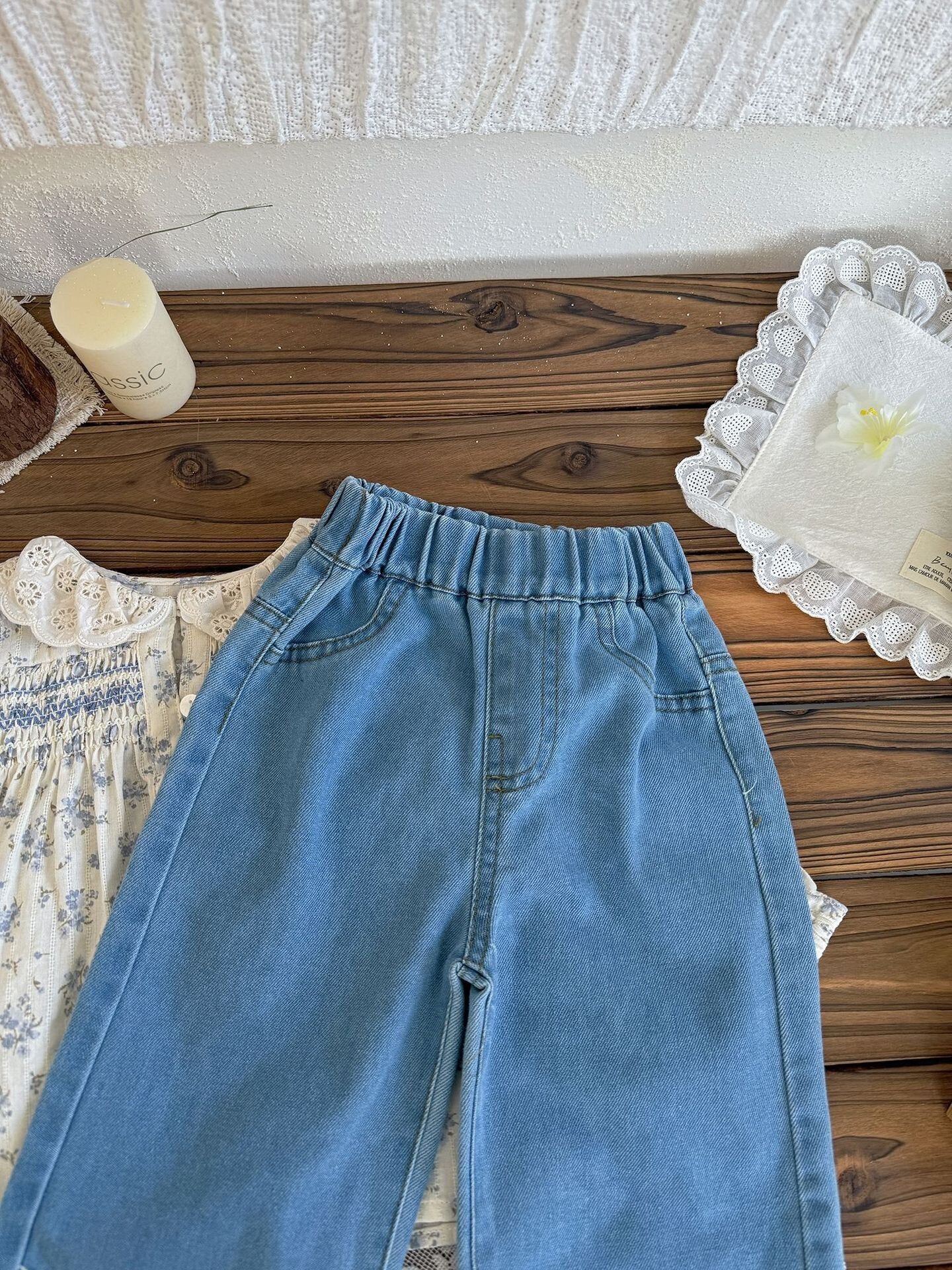 Lace Embroidered Wide-Leg Jeans レース刺繍ワイドデニムパンツ【mh0012112】