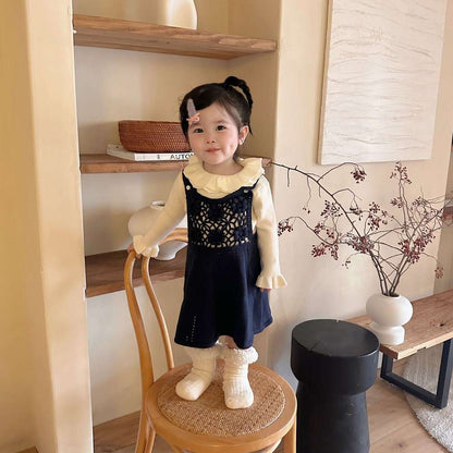 ノースリーブクロシェワンピース/長袖フリルニット リブセーター ドレス【mh0011516】