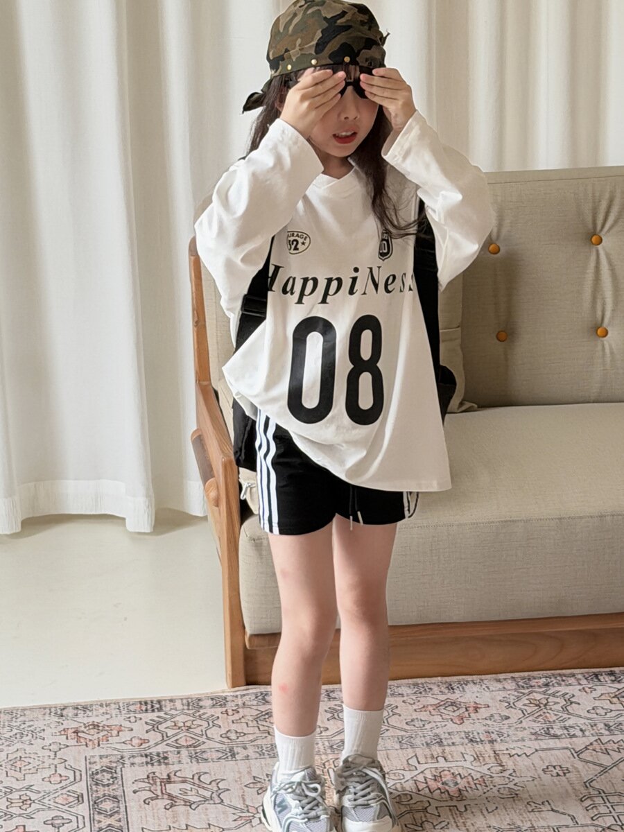 キッズ ジュニア 数字 英字 プリント ルーズ ビッグシルエット 長袖 Tシャツ【mh0014473】