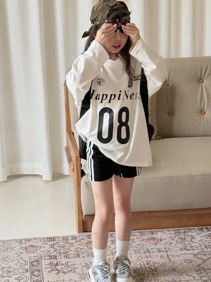 キッズ ジュニア 数字 英字 プリント ルーズ ビッグシルエット 長袖 Tシャツ【mh0014473】