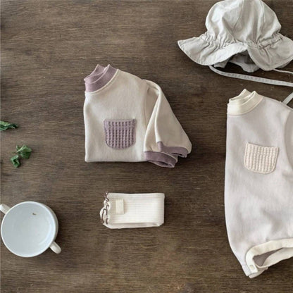 -長袖ロンパース スウェット アクセントカラー 胸ポケット【mh0011363】 - mamahalo shop - 長袖ロンパース -  べビー服 - 子供服 - 男の子 - 女の子