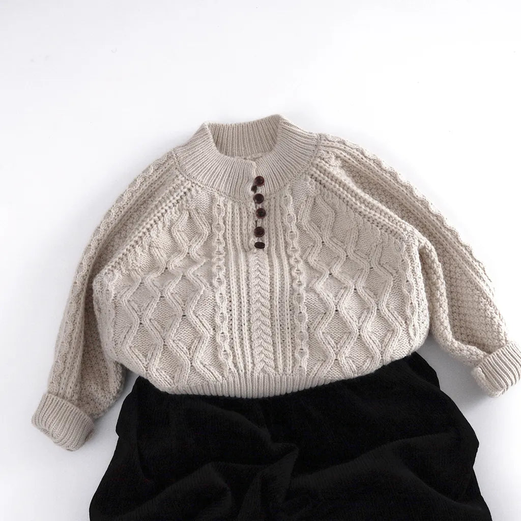 -ボタン付きケーブル編みニットセーター【mh0011087】 - mamahalo shop - ニット・セーター -  べビー服 - 子供服 - 男の子 - 女の子