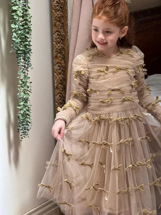 -ベロアリボンチュールロングドレスワンピース【mh0011210】 - mamahalo shop - 長袖ワンピース -  べビー服 - 子供服 - 男の子 - 女の子