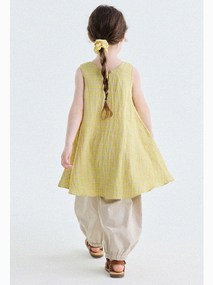 Gingham Plaid Linen Sundress チェック ノースリーブワンピース【mh0013186】