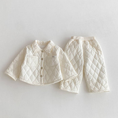 -長袖キルティングジャケット+パンツ セットアップ 2点セット 防寒 中綿ダイヤ柄【mh0011387】 - mamahalo shop - 長袖セットアップ -  べビー服 - 子供服 - 男の子 - 女の子