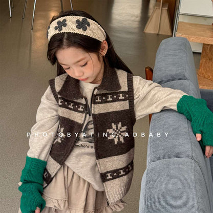 ニットベスト ジップアップ ノルディック柄 ノースリーブ トップス【mh0011429】