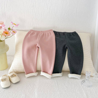 -ロングレギンスパンツ リブ生地 裏ボア あったか 裾メロウフリル スリムフィット【mh0011394】 - mamahalo shop - レギンスパンツ -  べビー服 - 子供服 - 男の子 - 女の子