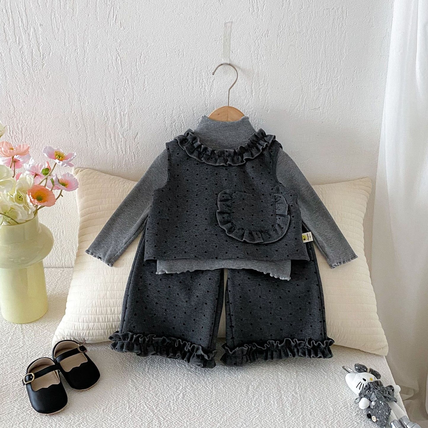 Conjunto de tres piezas de algodón con lunares [mh0012088]