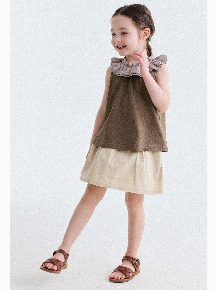 Ruffle Collar Cotton Vest フリルカラー ノースリーブブラウス【mh0013202】