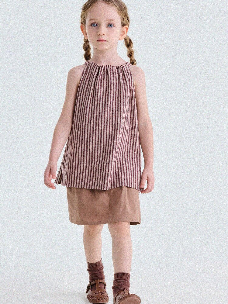 Striped Halterneck Cotton Linen Top ストライプ柄 ノースリーブトップス【mh0013198】