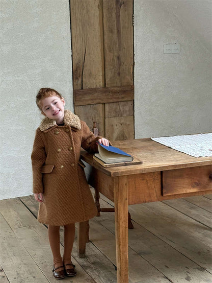 -ミドル丈コート ファーカラー プレッピーツイード風アウター【mh0011441】 - mamahalo shop - ショートコート・ジャケット・ジャンパー -  べビー服 - 子供服 - 男の子 - 女の子