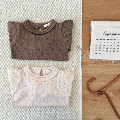 長袖ニット フリル襟 フリル袖 透かし編み ベビーセーター【mh0011507】