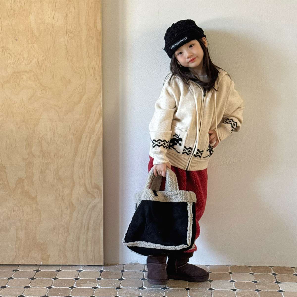 ニットフーディ ジップアップ ノルディック柄 カーディガン【mh0011430】