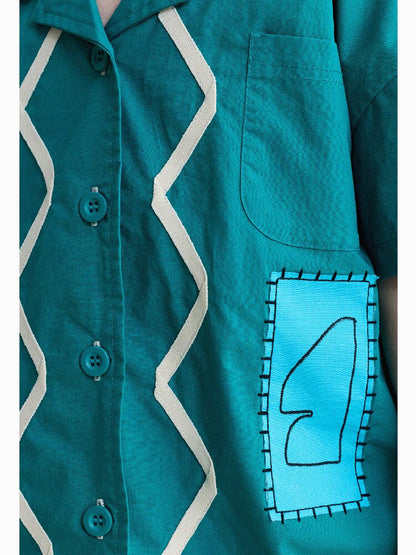 Retro Color-Blocking Short-Sleeved Cotton Shirt レトロ 半袖シャツ【mh0013207】