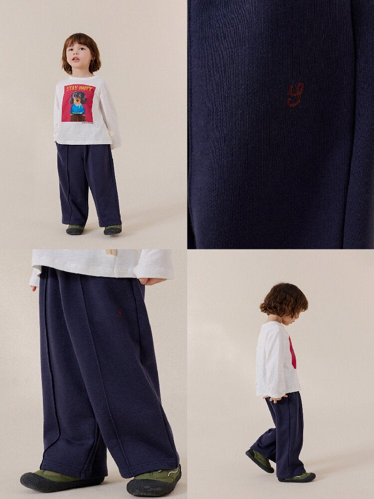 Pantalones largos de chándal rectos con pinzas delanteras centrales para niños y jóvenes [mh0014247]