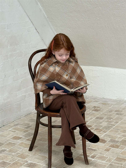 チェック柄ケープ マント風コート ウール調アウター 厚手防寒【mh0011445】