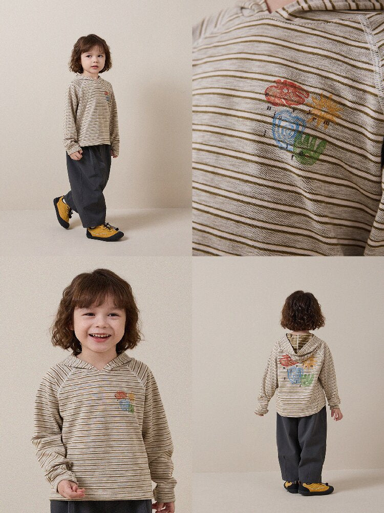 キッズ ジュニア ボーダー フード付き 長袖Tシャツ【mh0014253】