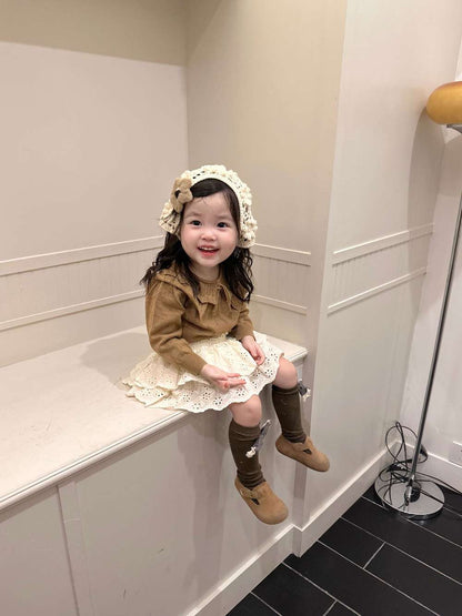 長袖ニットセーター フリルネック プルオーバー レースフリル スカートブルマ【mh0011520】