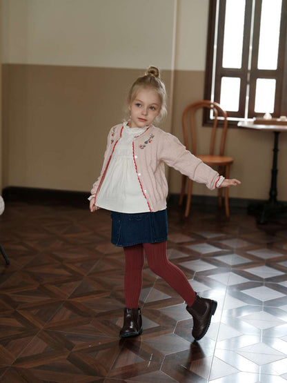 長袖カーディガン 刺繍 ピコレース パフスリーブ ニット【mh0011551】