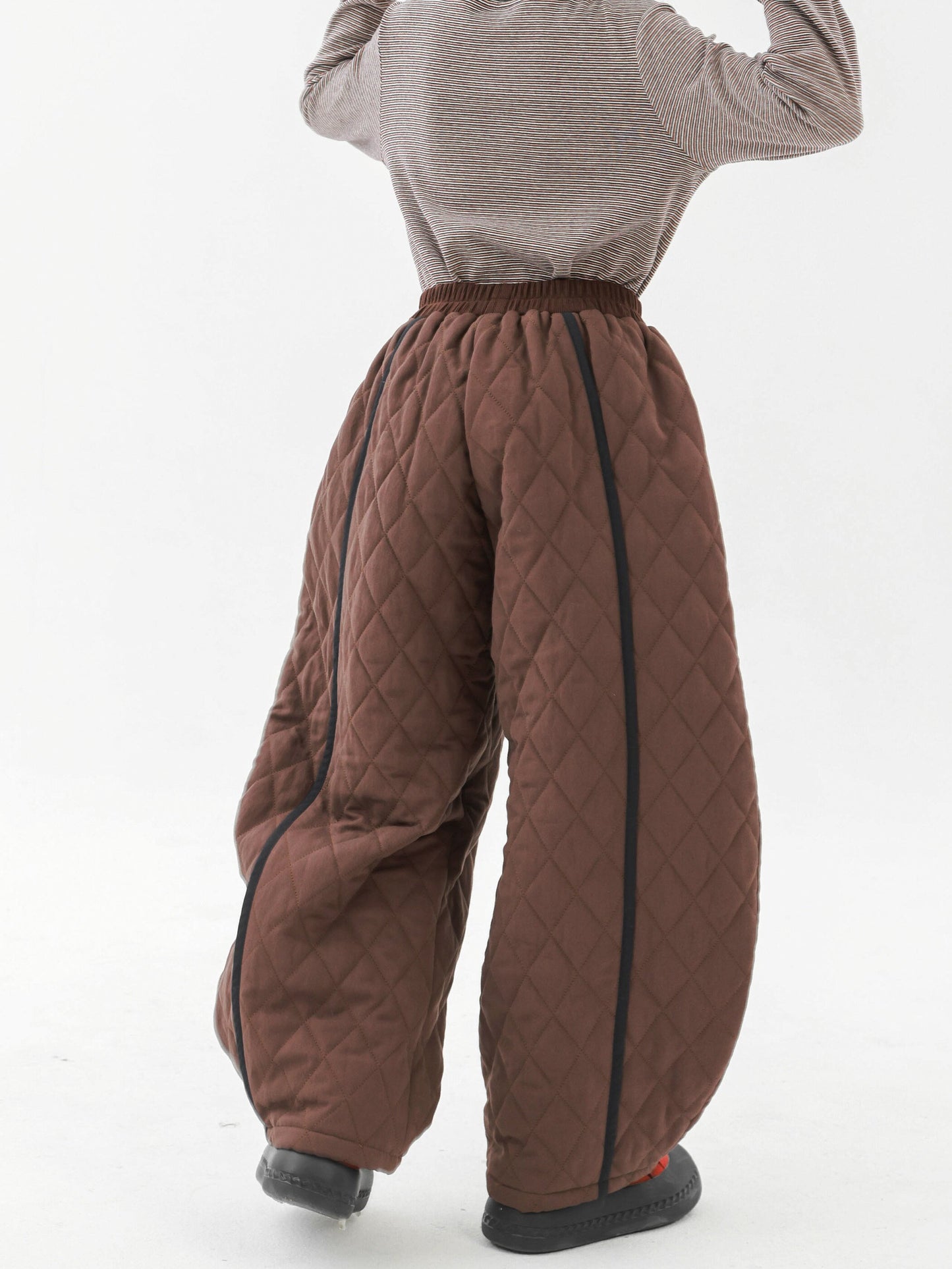 Pawpaw Liu | Diamond Plaid Brown Cotton Pants ダイヤ柄 コットン ブラウン テーパードパンツ【mh0020082】