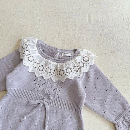 -花柄レース襟付き長袖ニットロンパース【mh0011150】 - mamahalo shop - 長袖ロンパース -  べビー服 - 子供服 - 男の子 - 女の子