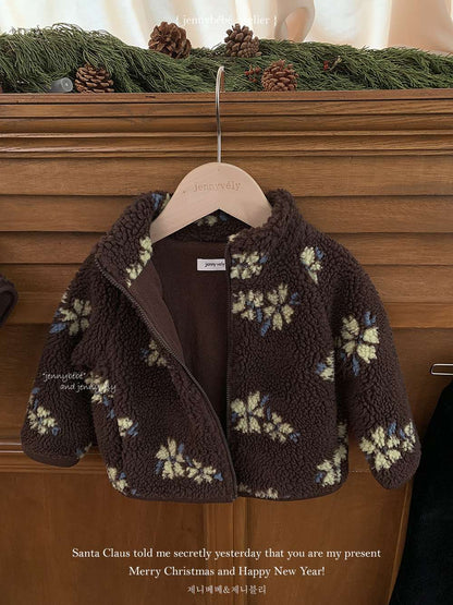 長袖ジャンプスーツ もこもこボア 花柄 カバーオール 帽子セット 暖かい 防寒【mh0011540】