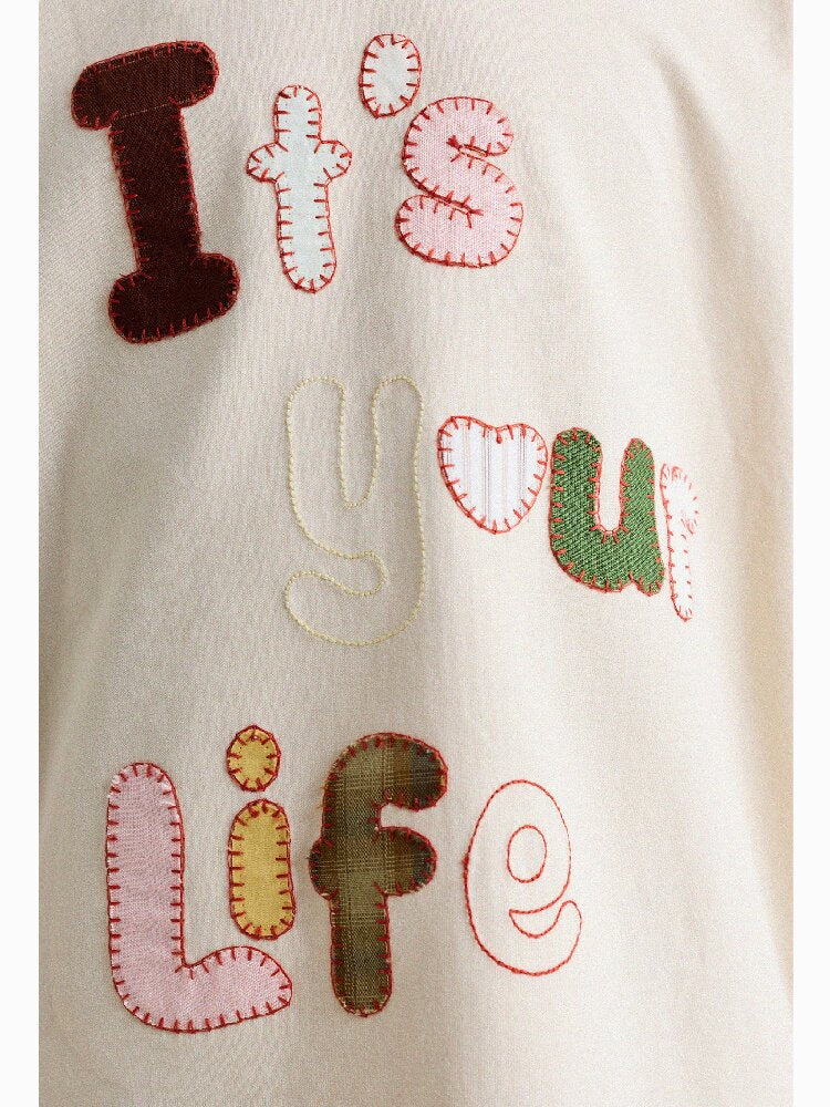 Camiseta de Manga Corta con Letras Aplicadas 【mh0013192】